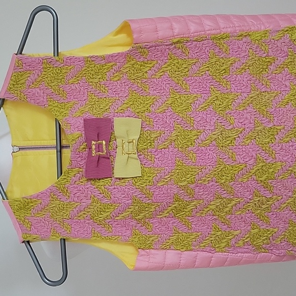 Mi Mi Sol Girls Wool Large Houndstooth Quilted Pink Yellow Size Large - Picture 2 of 14